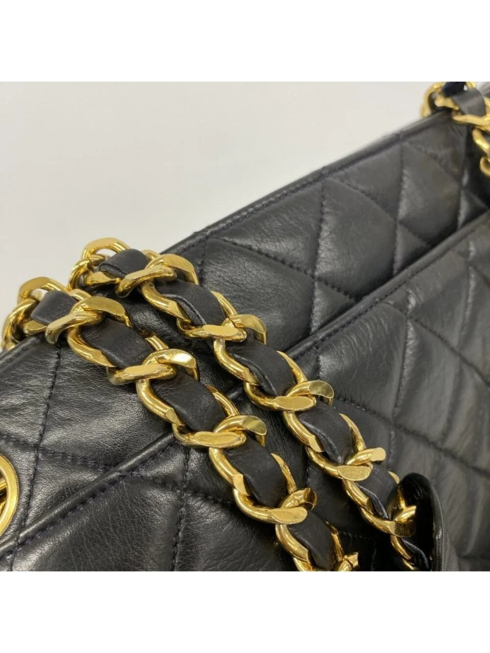 Chanel Chain Tote Quilted Lambskin Black Gold
